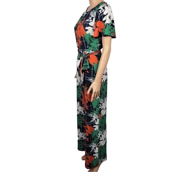 NY Collection Women's Navy Botanical Floral Jumpsuit With Waist Tie in a Size Me - Picture 10 of 16